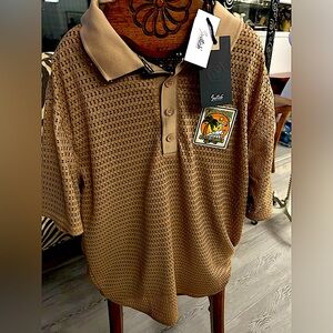 MENS GORGEOUS SWITCH TAN SHORT SLEEVE  SHIRT SEE THROUGH   XLARGE VERY SEXY